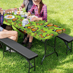 Green Monarch Butterfly Pattern Print Picnic Table Cover