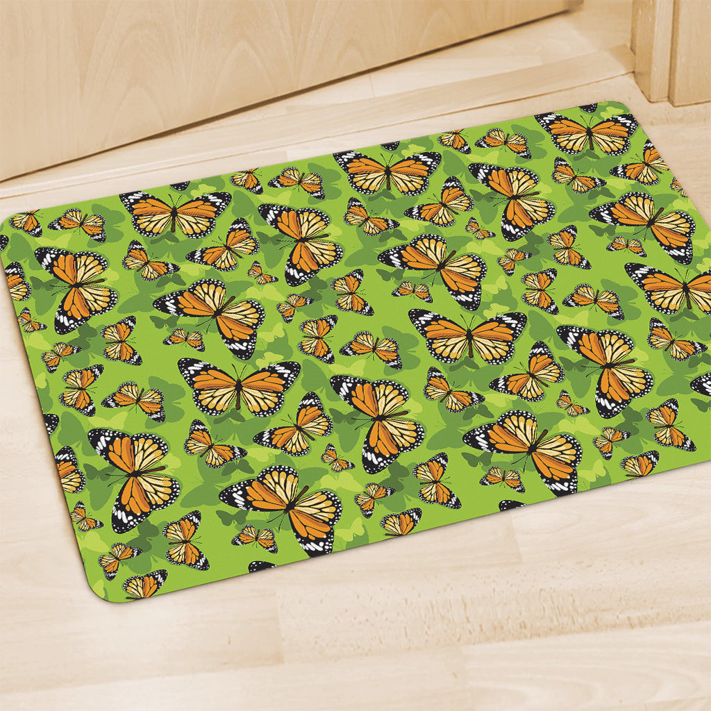 Green Monarch Butterfly Pattern Print Polyester Doormat