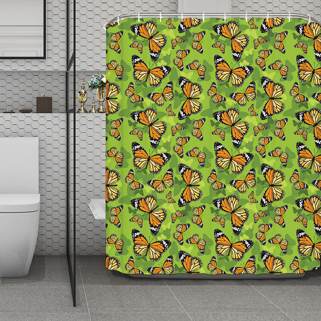 Green Monarch Butterfly Pattern Print Polyester Shower Curtain