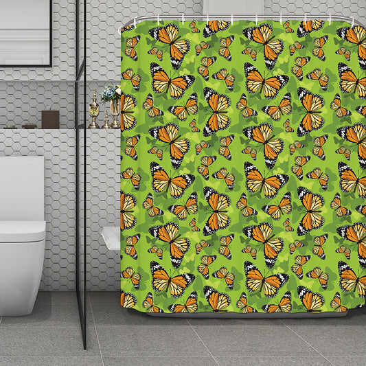 Green Monarch Butterfly Pattern Print Polyester Shower Curtain