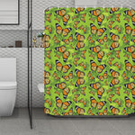Green Monarch Butterfly Pattern Print Polyester Shower Curtain