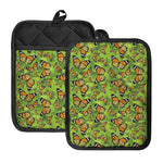 Green Monarch Butterfly Pattern Print Pot Holders With Pocket