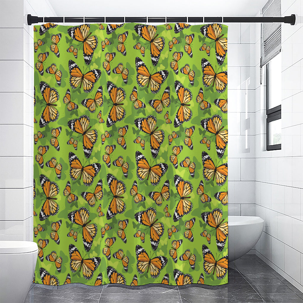 Green Monarch Butterfly Pattern Print Premium Shower Curtain