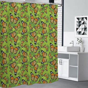 Green Monarch Butterfly Pattern Print Premium Shower Curtain