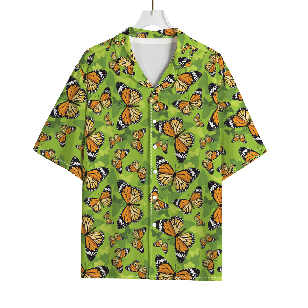 Green Monarch Butterfly Pattern Print Rayon Hawaiian Shirt