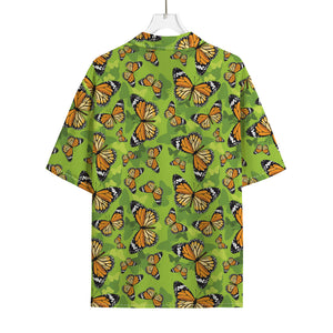 Green Monarch Butterfly Pattern Print Rayon Hawaiian Shirt