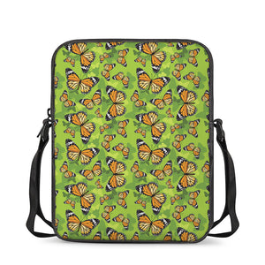 Green Monarch Butterfly Pattern Print Rectangular Crossbody Bag