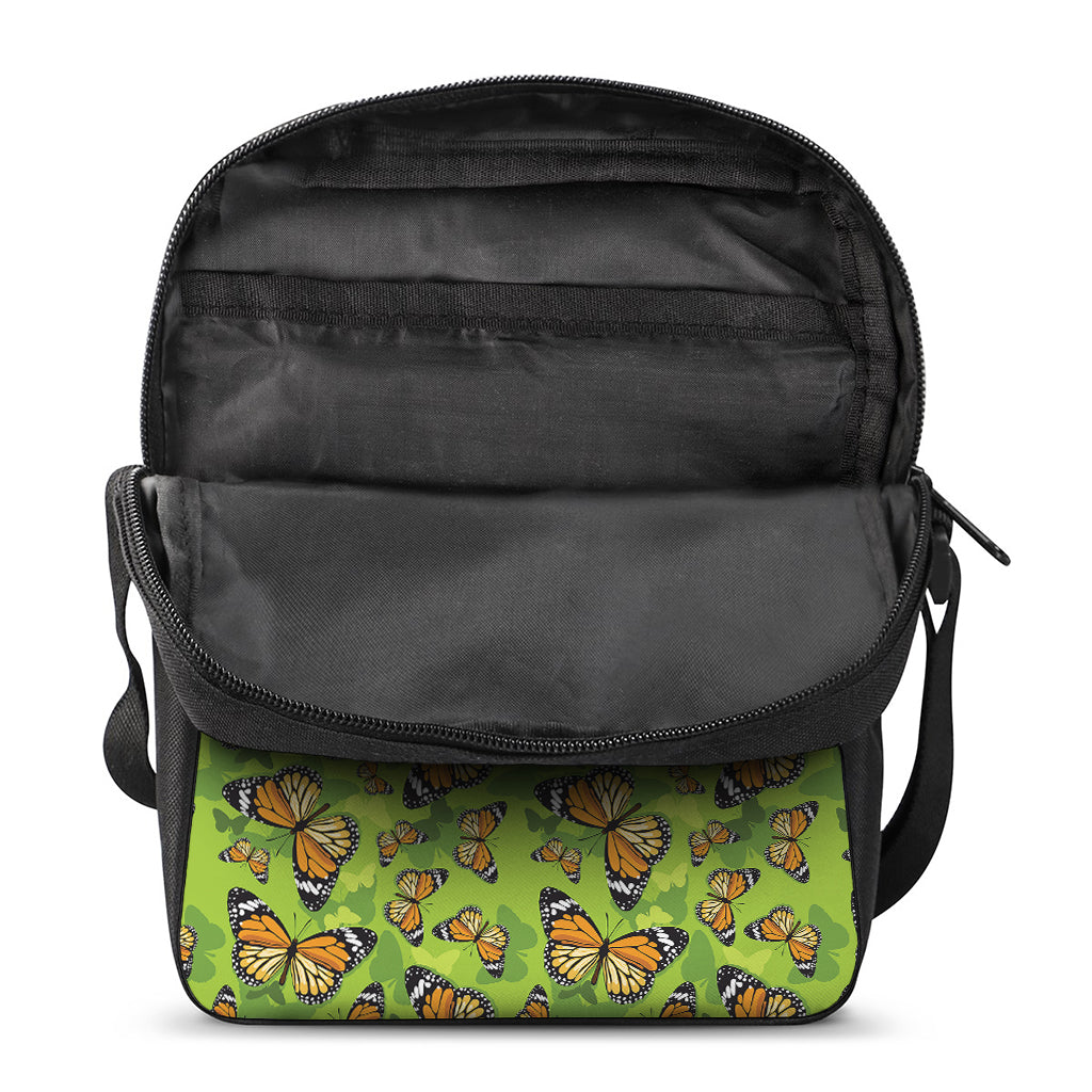 Green Monarch Butterfly Pattern Print Rectangular Crossbody Bag