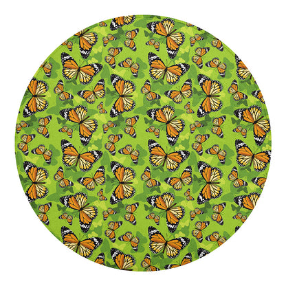 Green Monarch Butterfly Pattern Print Round Blanket