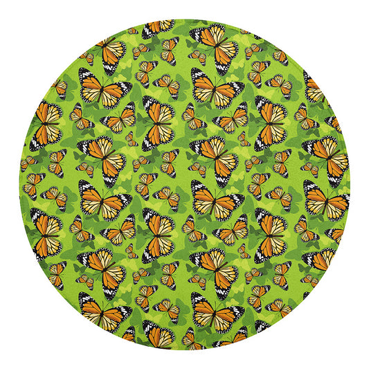 Green Monarch Butterfly Pattern Print Round Blanket