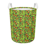 Green Monarch Butterfly Pattern Print Round Laundry Basket