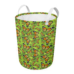 Green Monarch Butterfly Pattern Print Round Laundry Basket