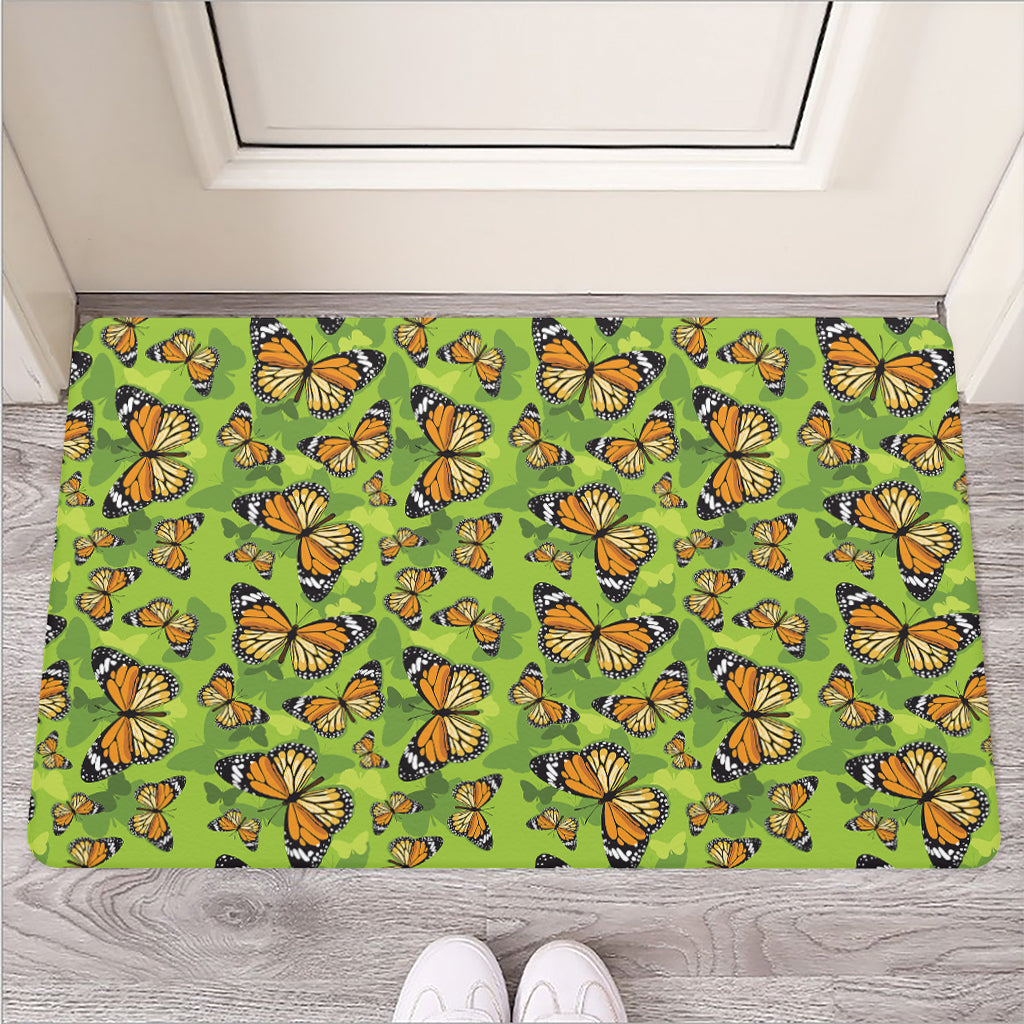 Green Monarch Butterfly Pattern Print Rubber Doormat