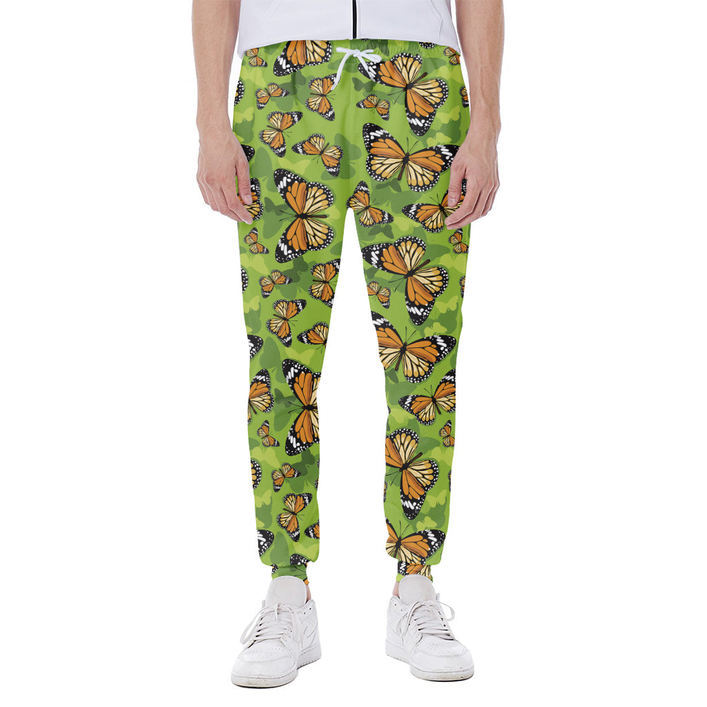 Green Monarch Butterfly Pattern Print Scuba Joggers