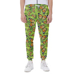 Green Monarch Butterfly Pattern Print Scuba Joggers