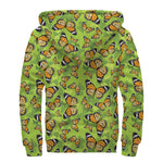 Green Monarch Butterfly Pattern Print Sherpa Lined Zip Up Hoodie