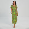 Green Monarch Butterfly Pattern Print Short Sleeve Maxi Dress