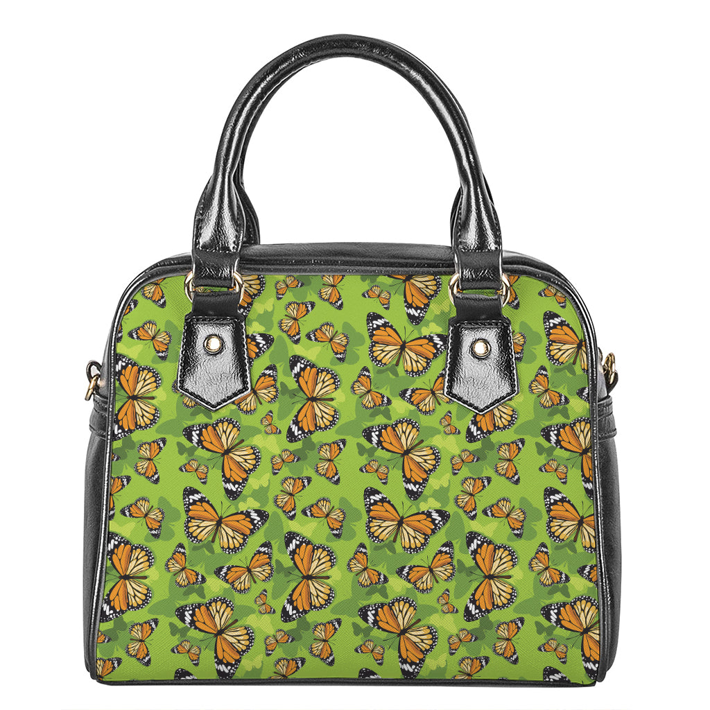 Green Monarch Butterfly Pattern Print Shoulder Handbag