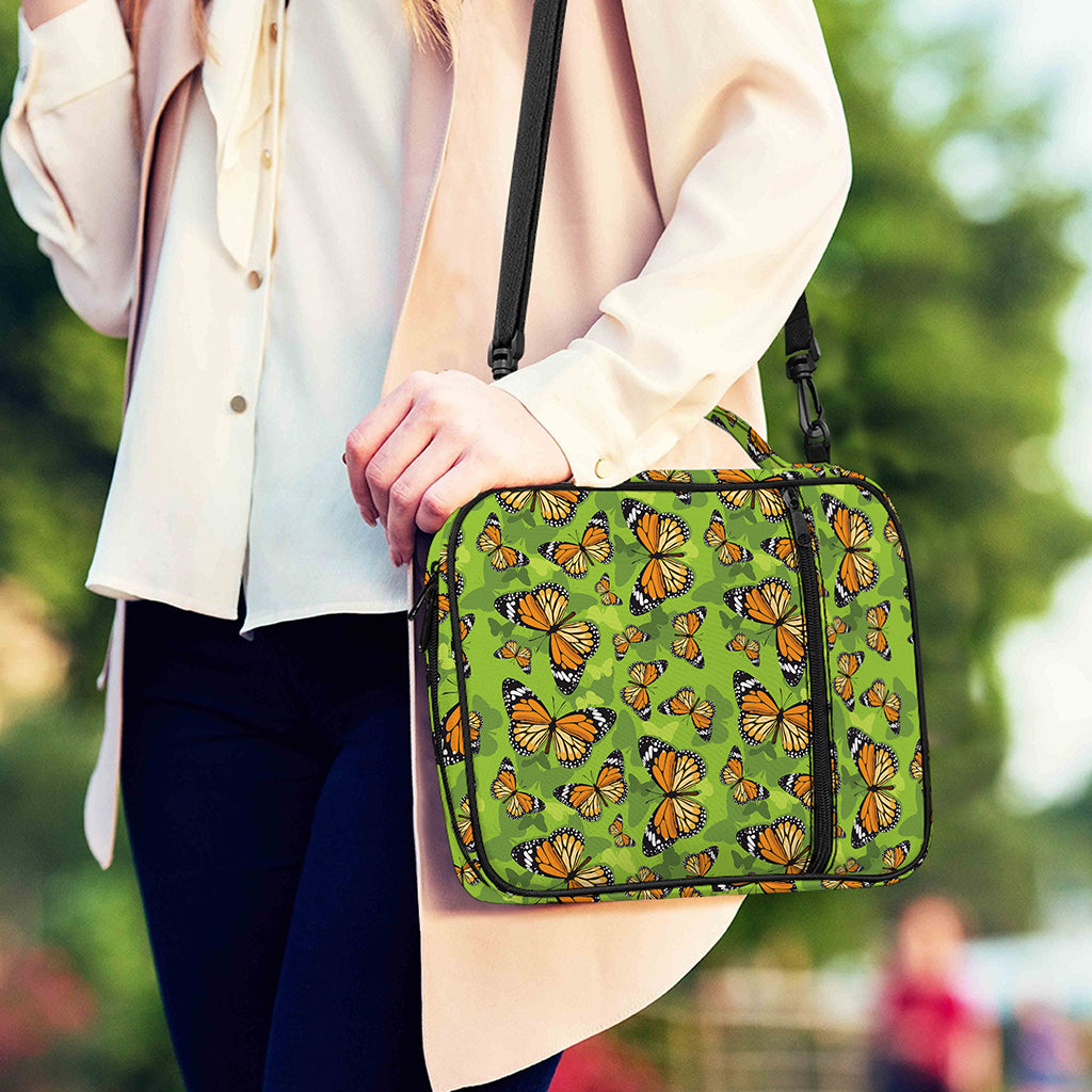 Green Monarch Butterfly Pattern Print Shoulder Strap Bible Bag