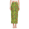 Green Monarch Butterfly Pattern Print Side Slit Maxi Skirt