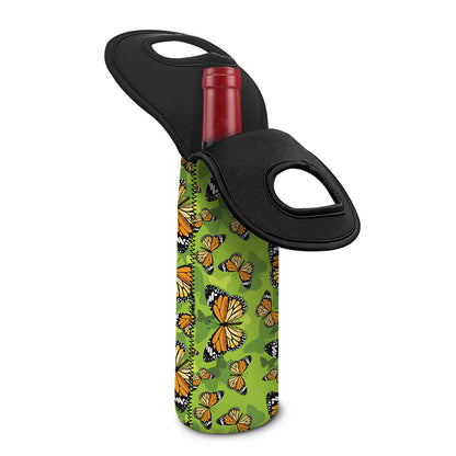 Green Monarch Butterfly Pattern Print Single Neoprene Wine Tote