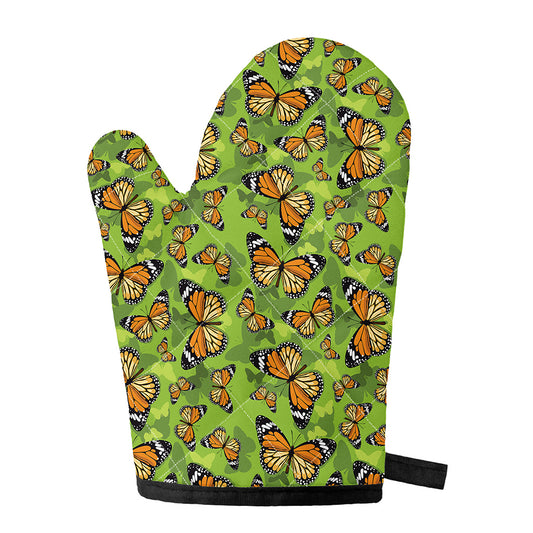 Green Monarch Butterfly Pattern Print Single Oven Mitt