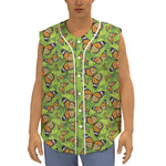 Green Monarch Butterfly Pattern Print Sleeveless Baseball Jersey