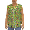 Green Monarch Butterfly Pattern Print Sleeveless Baseball Jersey