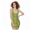 Green Monarch Butterfly Pattern Print Sleeveless Bodycon Dress