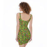 Green Monarch Butterfly Pattern Print Sleeveless Bodycon Dress