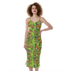 Green Monarch Butterfly Pattern Print Slim Fit Midi Cami Dress