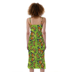 Green Monarch Butterfly Pattern Print Slim Fit Midi Cami Dress