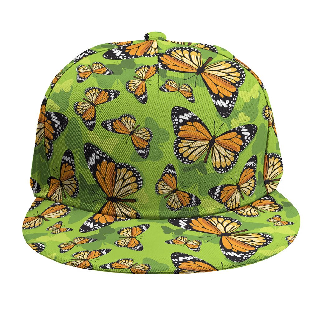 Green Monarch Butterfly Pattern Print Snapback Cap