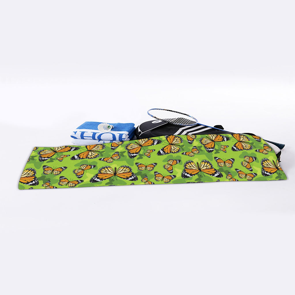 Green Monarch Butterfly Pattern Print Sports Towel