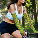 Green Monarch Butterfly Pattern Print Sun Protection Arm Sleeves