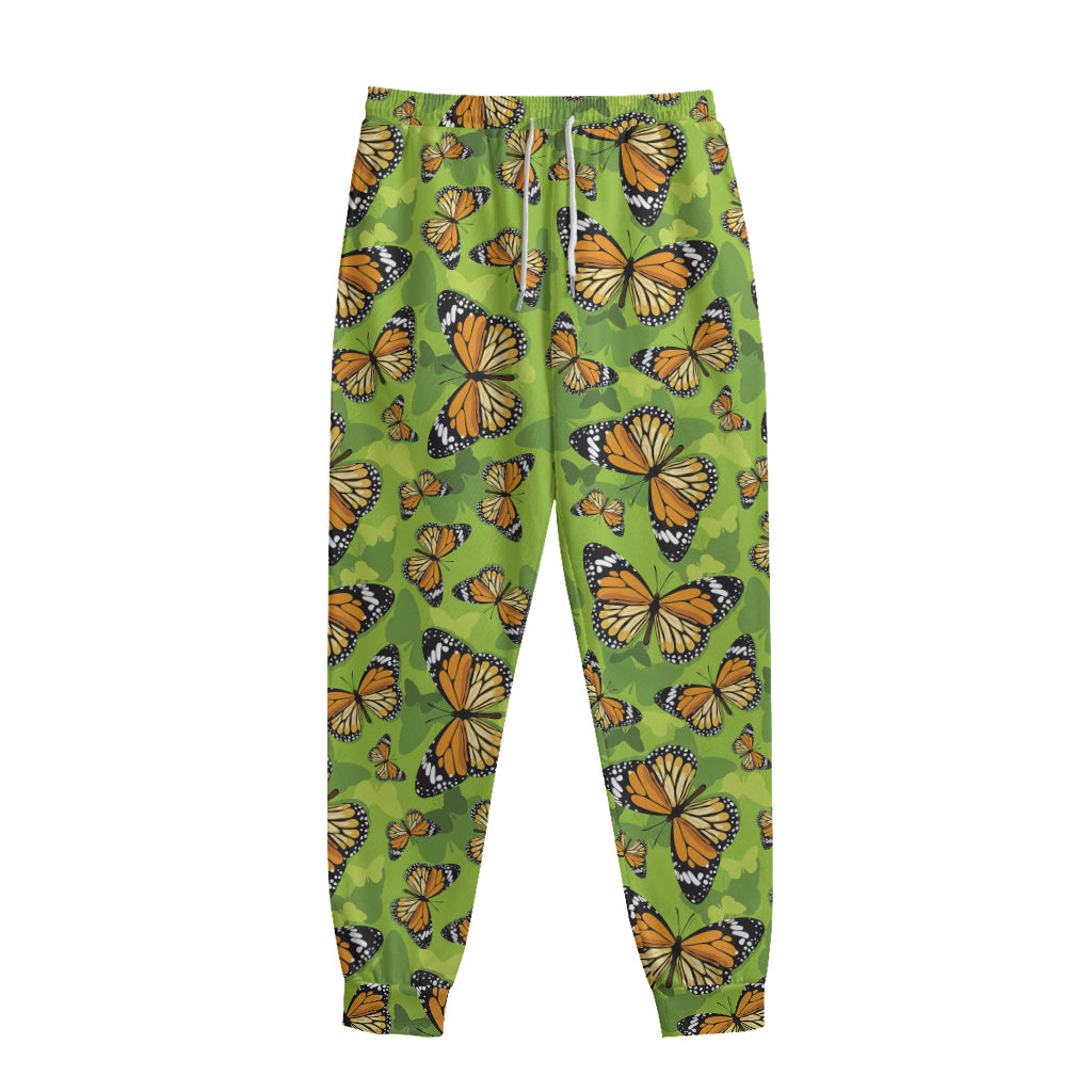 Green Monarch Butterfly Pattern Print Sweatpants