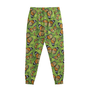 Green Monarch Butterfly Pattern Print Sweatpants