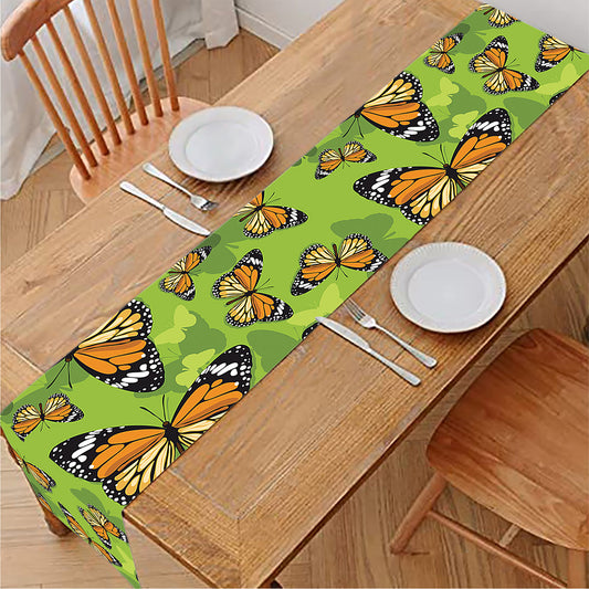 Green Monarch Butterfly Pattern Print Table Runner