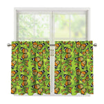 Green Monarch Butterfly Pattern Print Tier Curtains