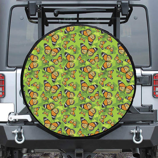 Green Monarch Butterfly Pattern Print Tire Cover