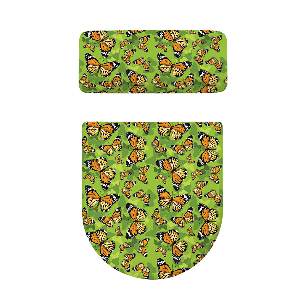 Green Monarch Butterfly Pattern Print Toilet Lid And Tank Cover Set