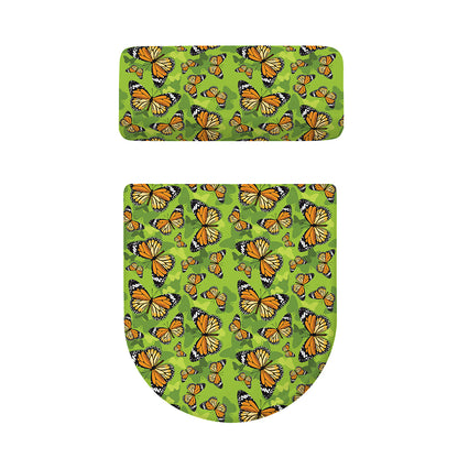 Green Monarch Butterfly Pattern Print Toilet Lid And Tank Cover Set