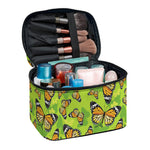 Green Monarch Butterfly Pattern Print Travel Makeup Bag