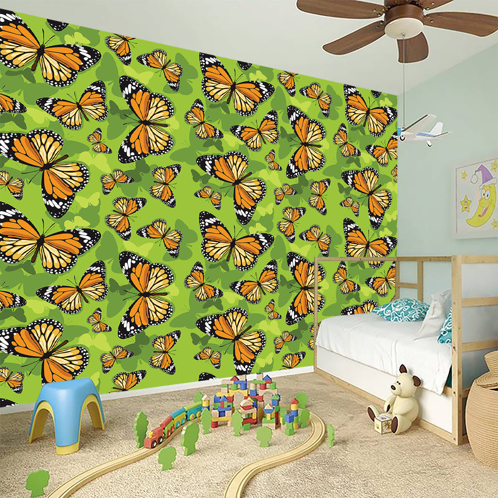 Green Monarch Butterfly Pattern Print Wall Sticker