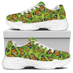 Green Monarch Butterfly Pattern Print White Chunky Shoes