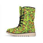 Green Monarch Butterfly Pattern Print Winter Boots