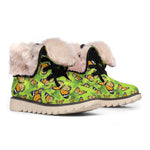 Green Monarch Butterfly Pattern Print Winter Boots