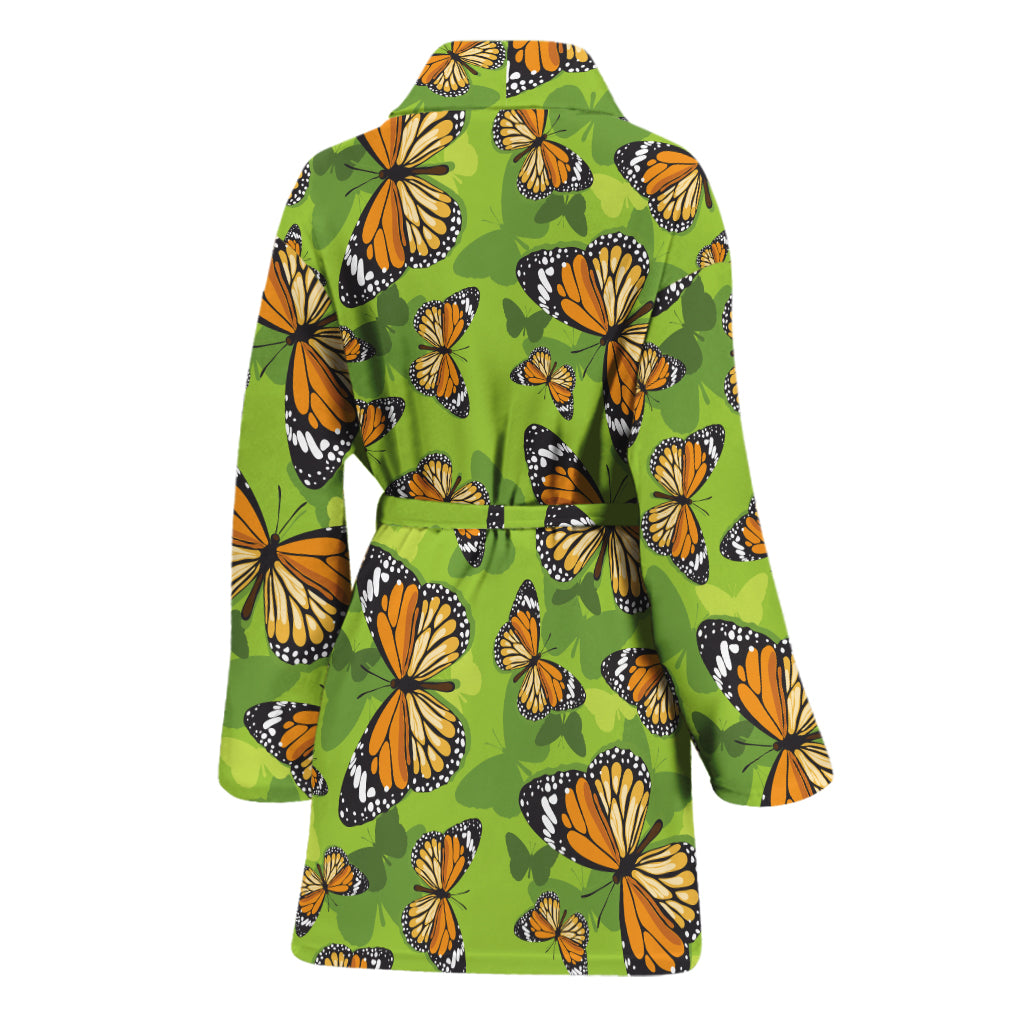 Green Monarch Butterfly Pattern Print Women's Bathrobe