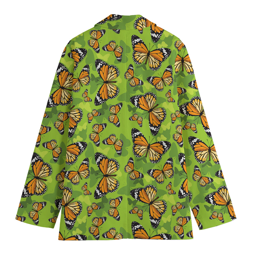 Green Monarch Butterfly Pattern Print Women's Blazer