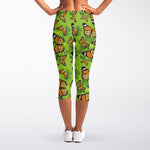 Green Monarch Butterfly Pattern Print Women's Capri Leggings